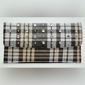 BANANA REPUBLIC Jeweled Plaid Mixed Straw Clutch Handbag NWT